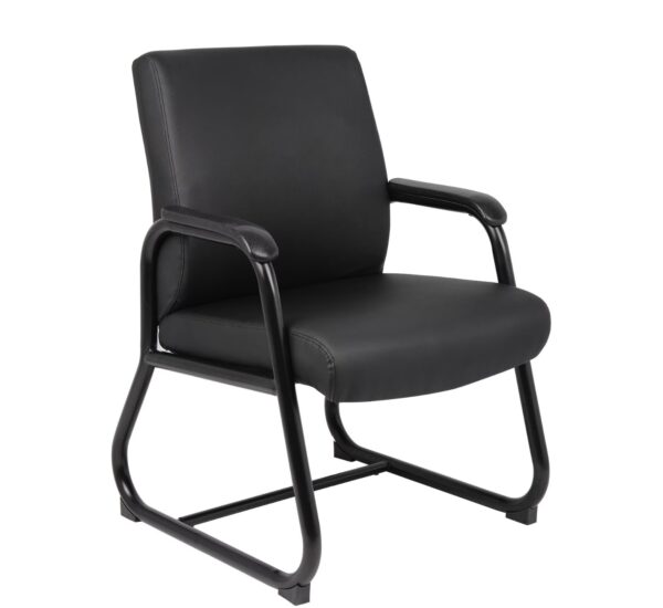 Black Heavy Duty Guest Chair Vinyl Cushions Heavy Gauge Steel frame Padded Arms Floor Glides