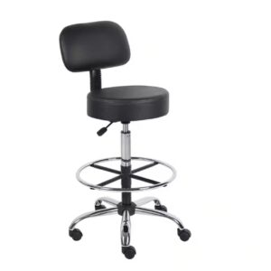 Black Vinyl Task Counter Stool with Back Rest and Seat Height Adjustment