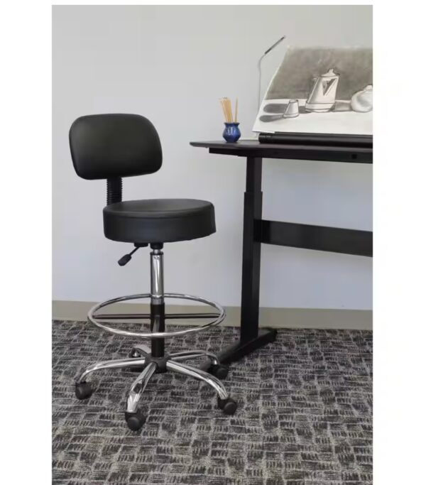 Black Vinyl Task Counter Stool with Back Rest and Seat Height Adjustment