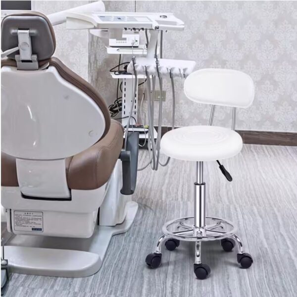 19 in. Height White PU Leather Seat Adjustable Salon Stool with Back Office Rolling Chair