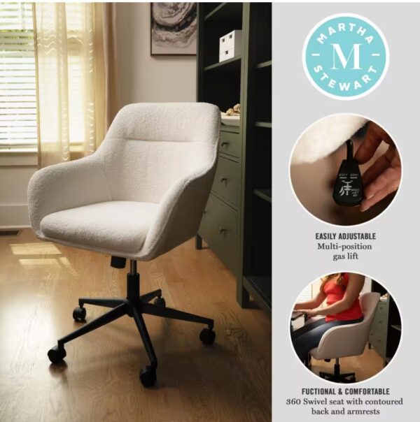 White/Oil Rubbed Bronze Rayna Mid-Back Swivel Upholstered Desk Chair with Arms, Modern Adjustable Height Office Chair